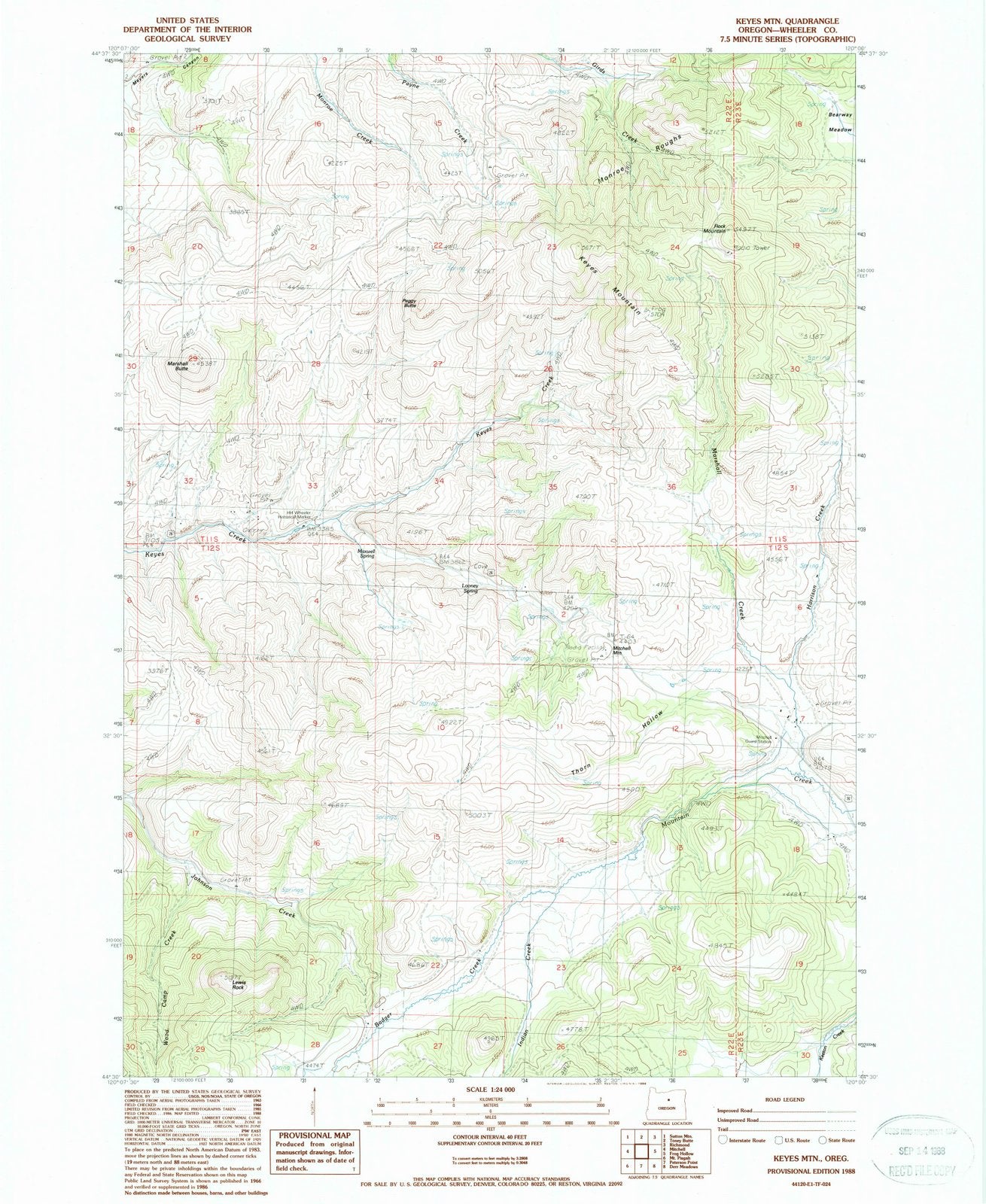 1988 Keyes MTN, OR - Oregon - USGS Topographic Map
