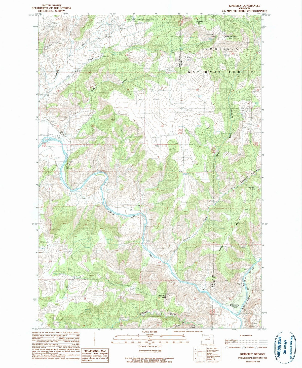 1990 Kimberly, OR - Oregon - USGS Topographic Map