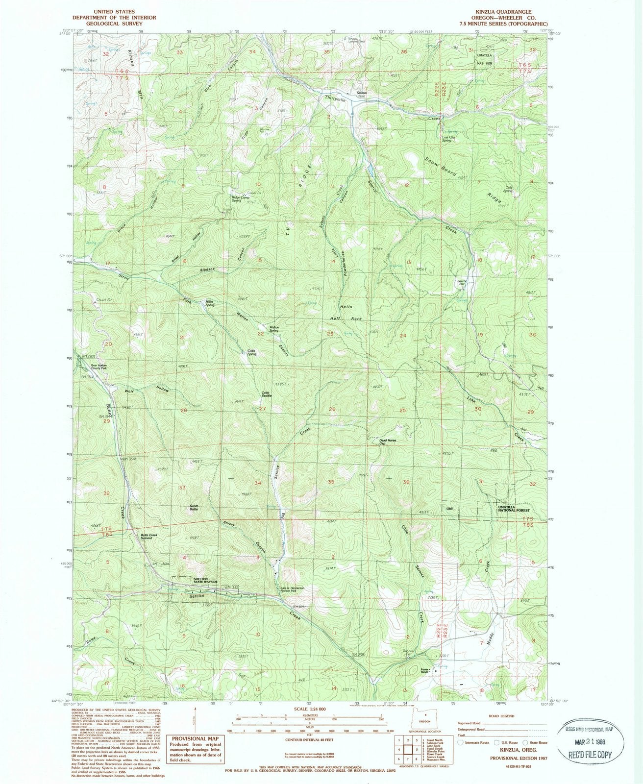 1987 Kinzua, OR - Oregon - USGS Topographic Map