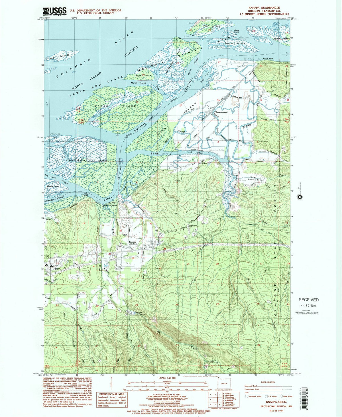1986 Knappa, OR - Oregon - USGS Topographic Map