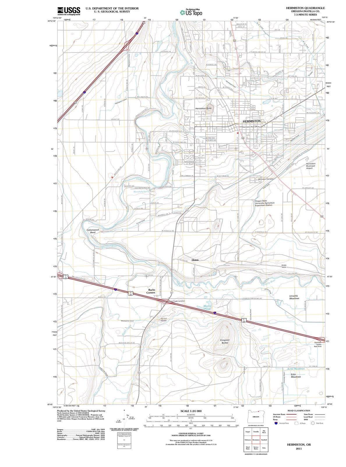 2011 Hermiston, OR - Oregon - USGS Topographic Map