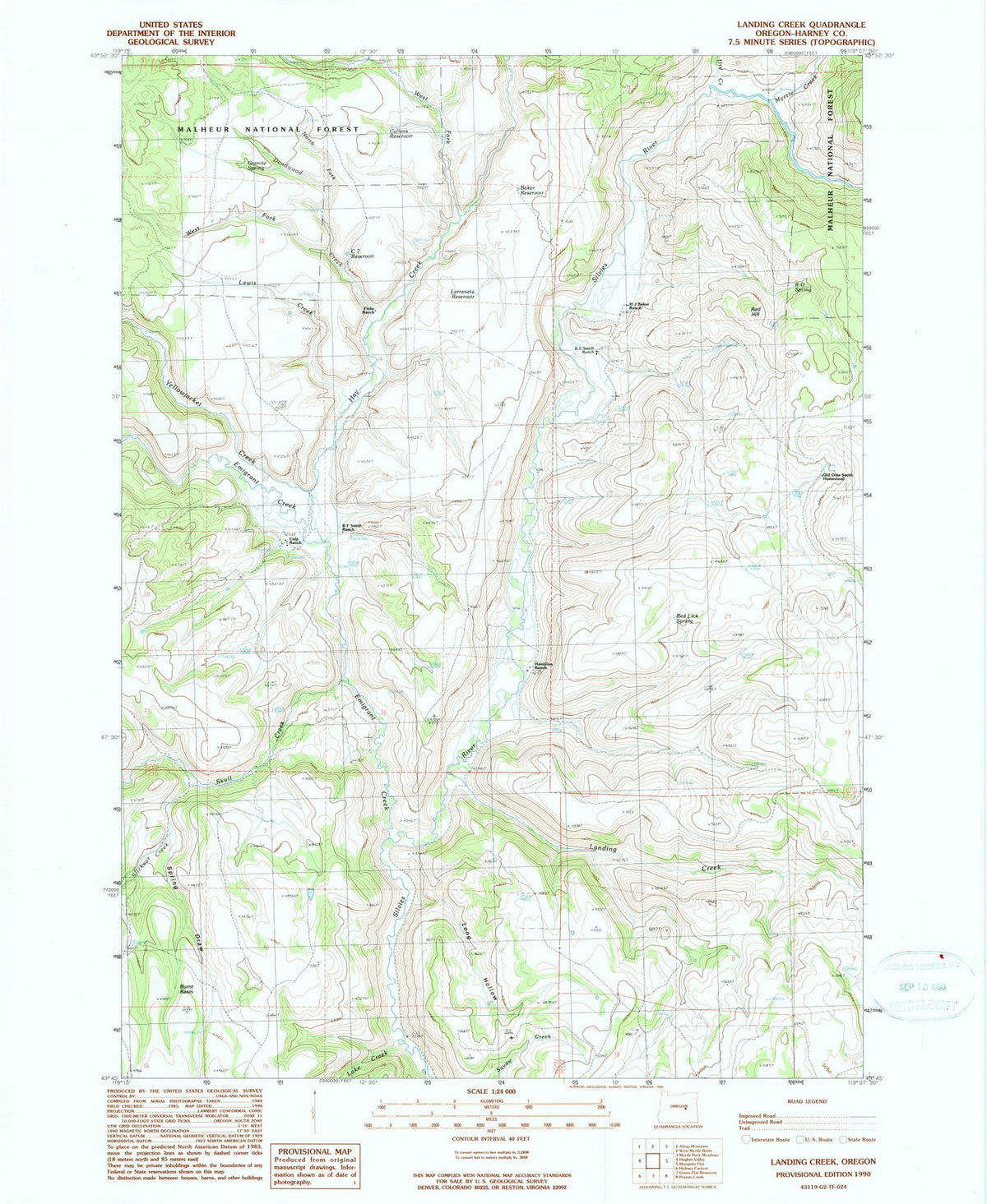 1990 Landing Creek, OR - Oregon - USGS Topographic Map