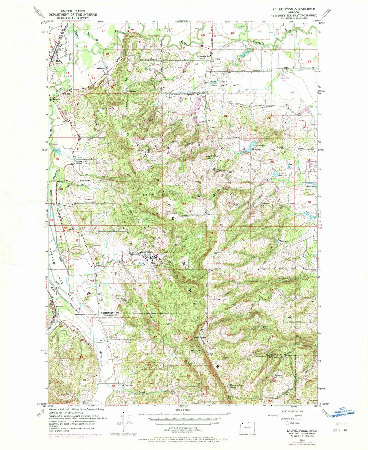 1956 Laurelwood, OR - Oregon - USGS Topographic Map
