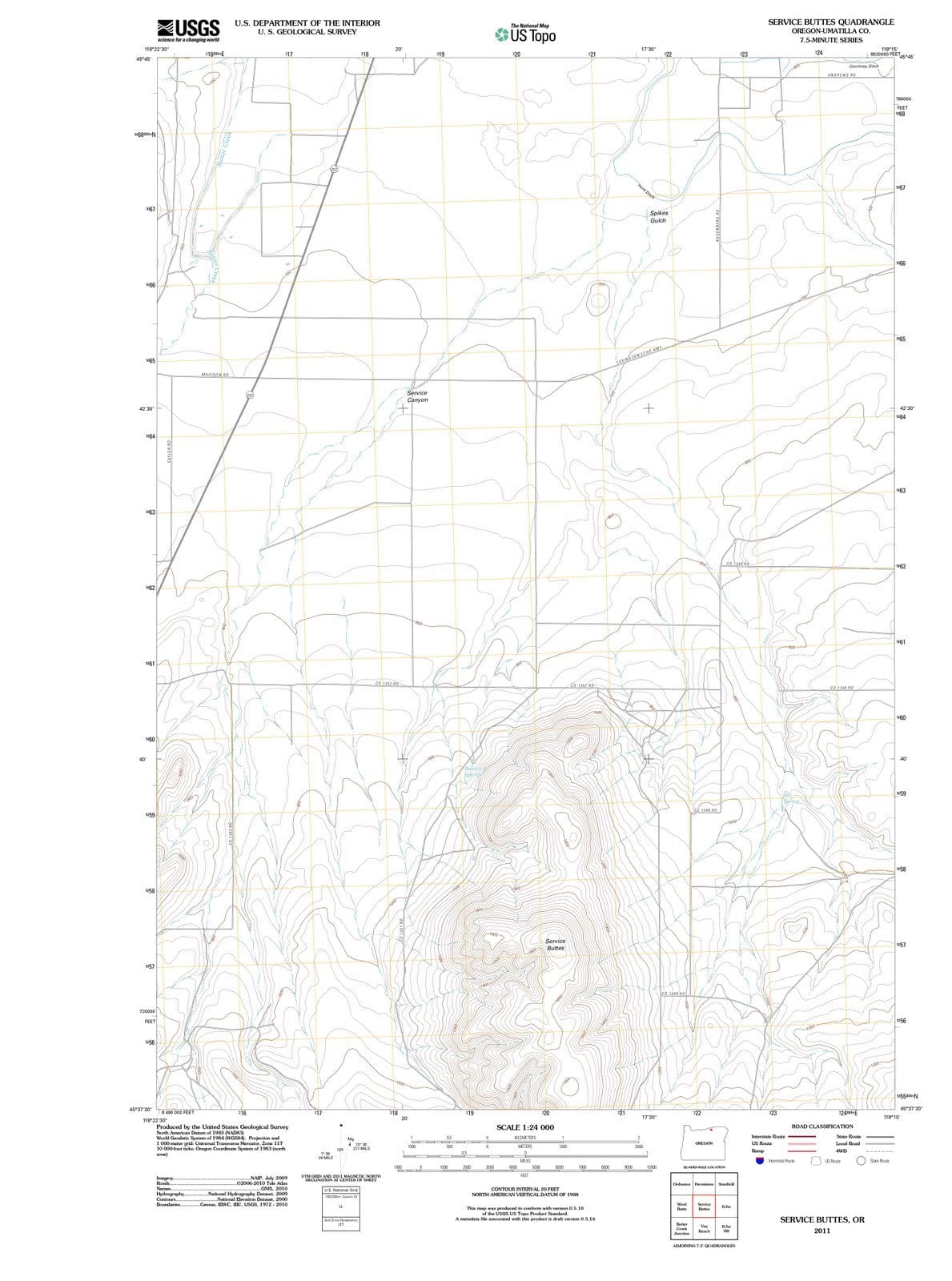 2011 Service Buttes, OR - Oregon - USGS Topographic Map