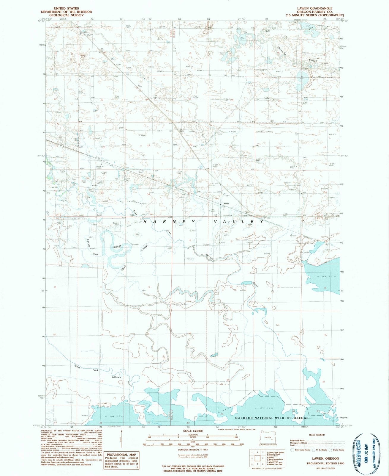 1990 Lawen, OR - Oregon - USGS Topographic Map