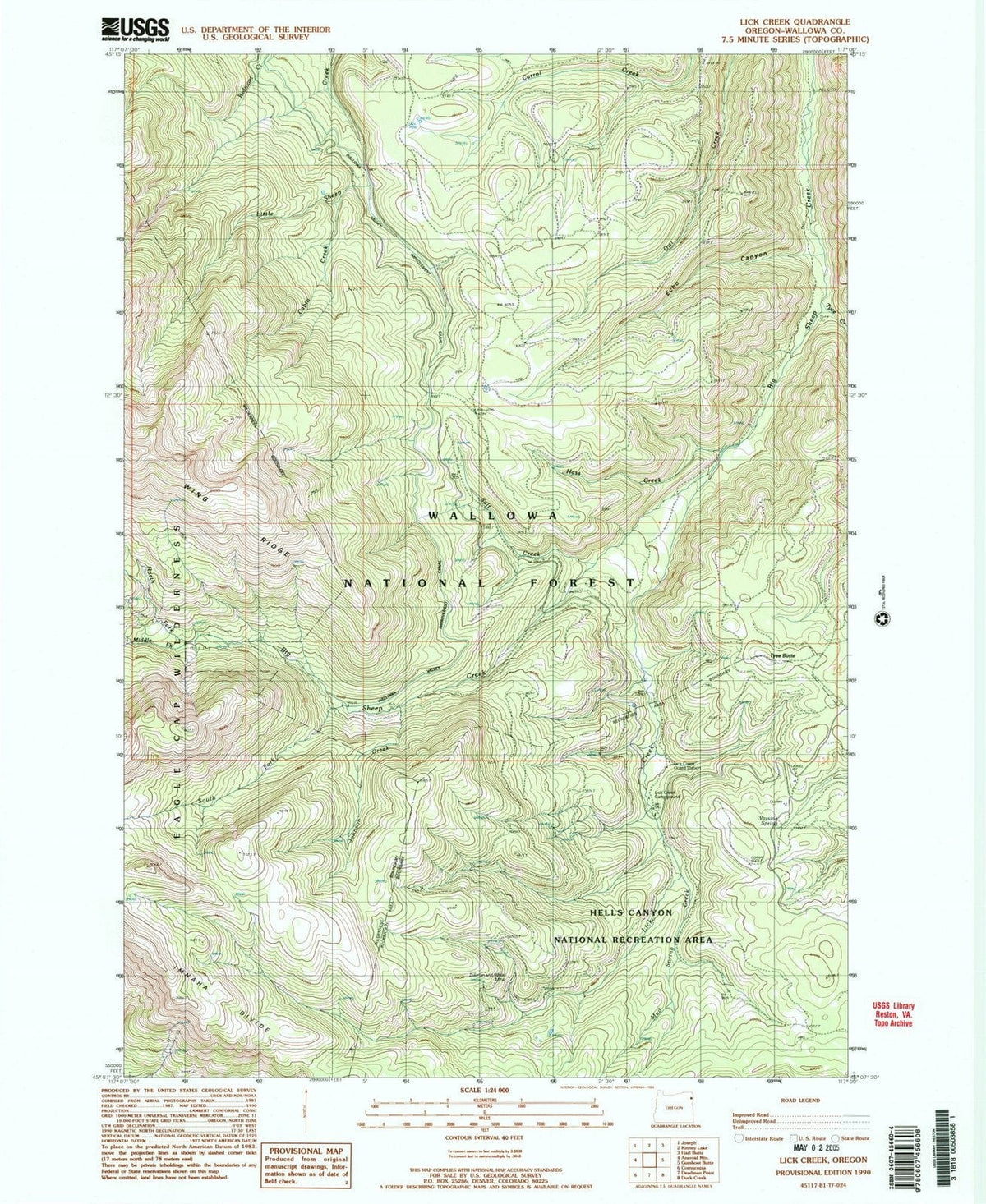 1990 Lick Creek, OR - Oregon - USGS Topographic Map