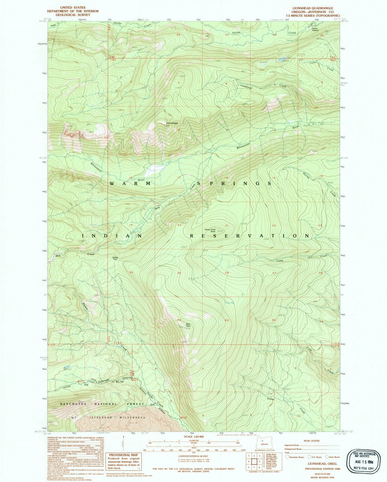 1988 Lionshead, OR - Oregon - USGS Topographic Map