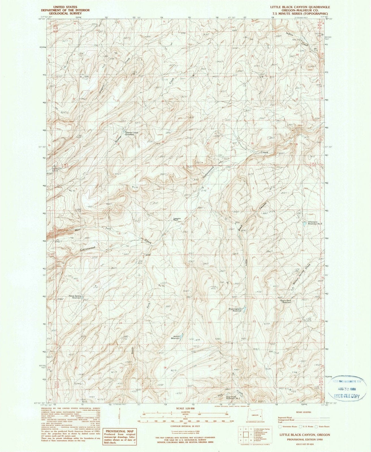 1990 Little Black Canyon, OR - Oregon - USGS Topographic Map