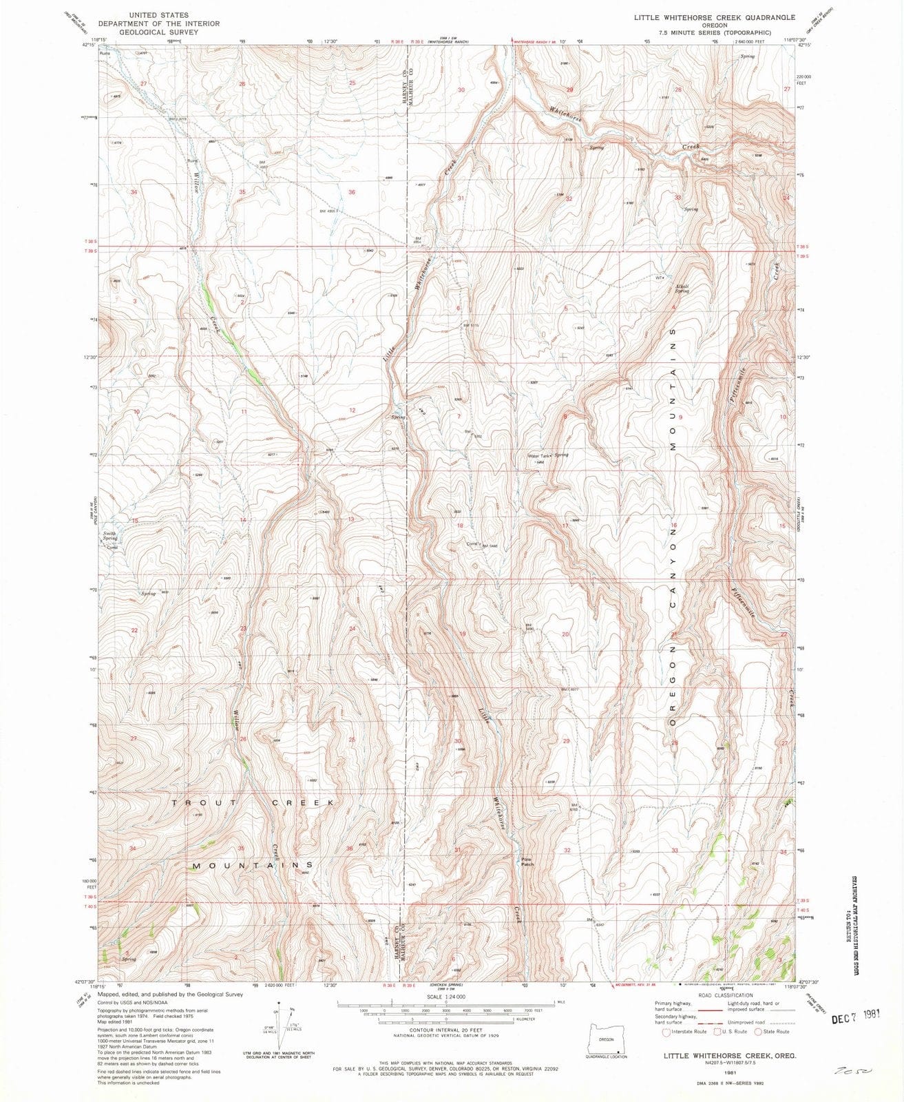 1981 Little Whitehorse Creek, OR - Oregon - USGS Topographic Map