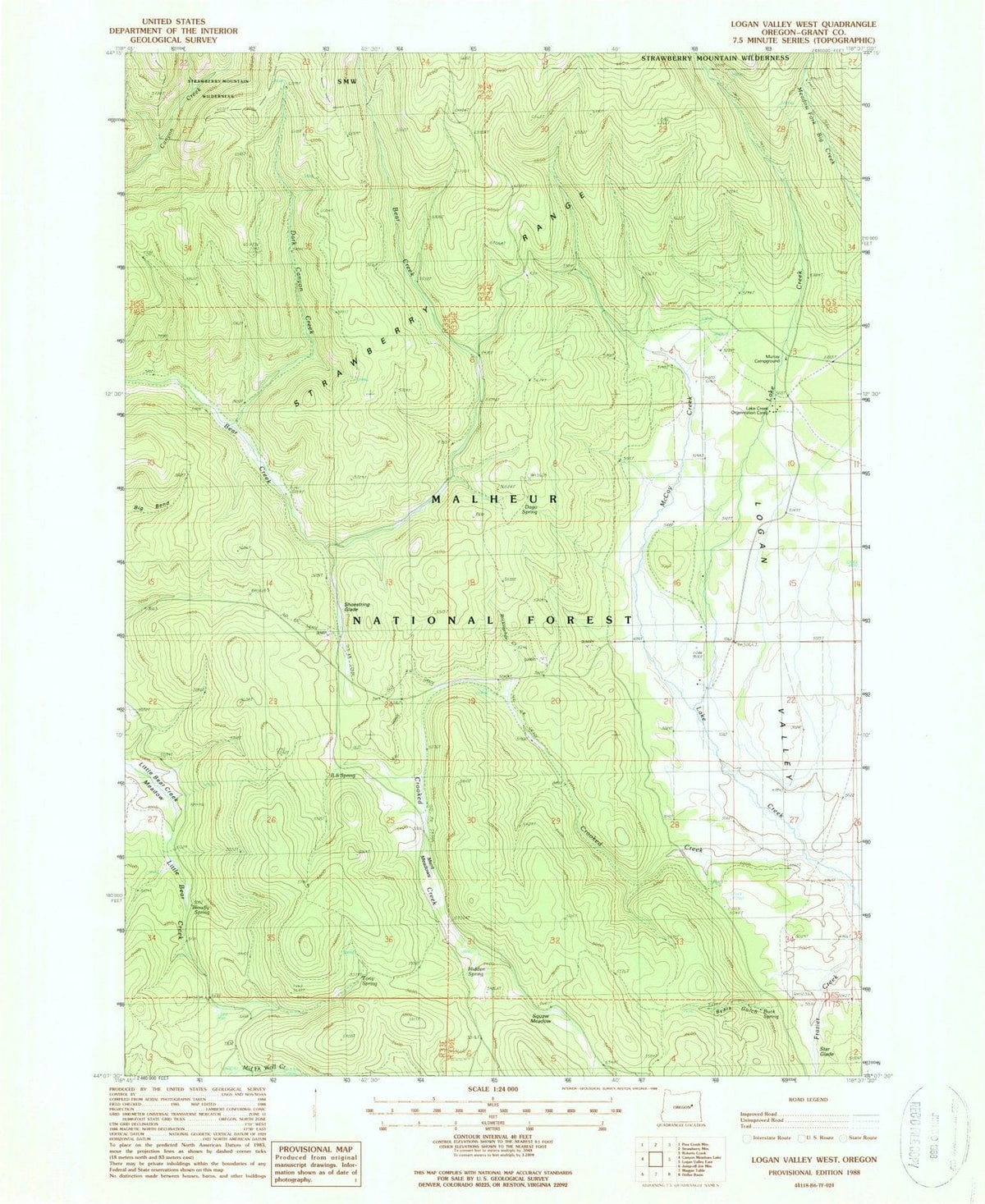 1988 Logan Valley West, OR - Oregon - USGS Topographic Map