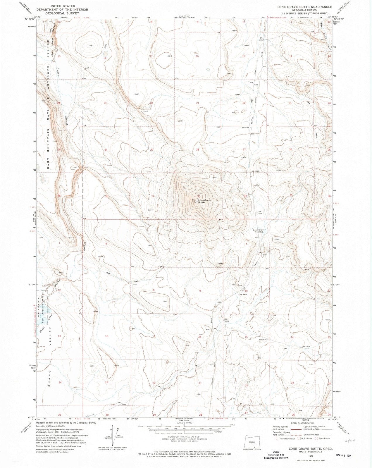 1971 Lone Grave Butte, OR - Oregon - USGS Topographic Map