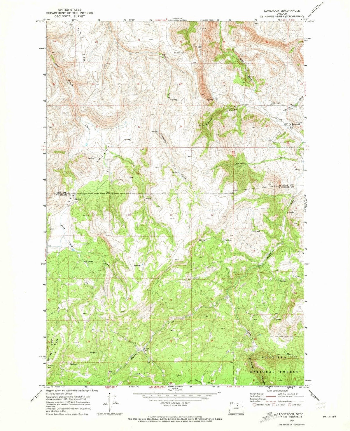 1969 Lonerock, OR - Oregon - USGS Topographic Map