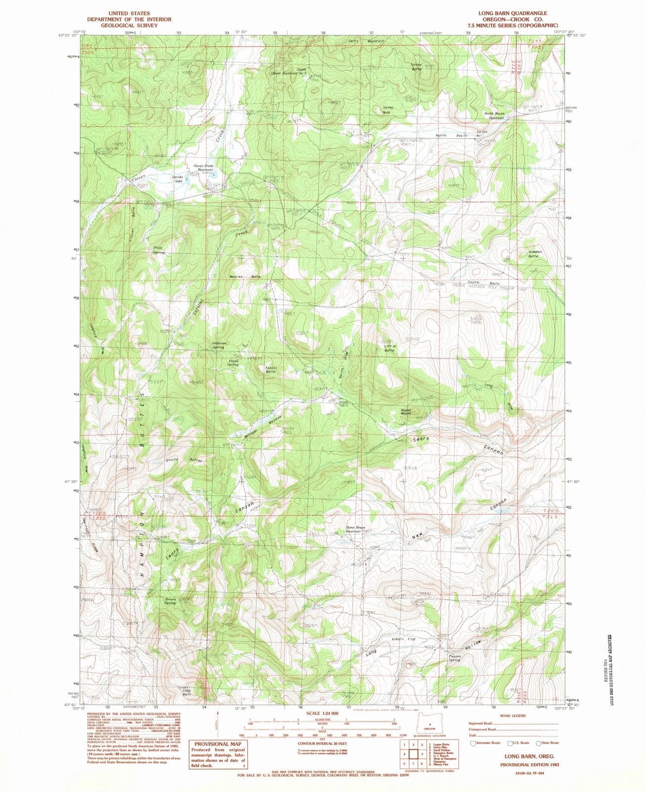1983 Long Barn, OR - Oregon - USGS Topographic Map