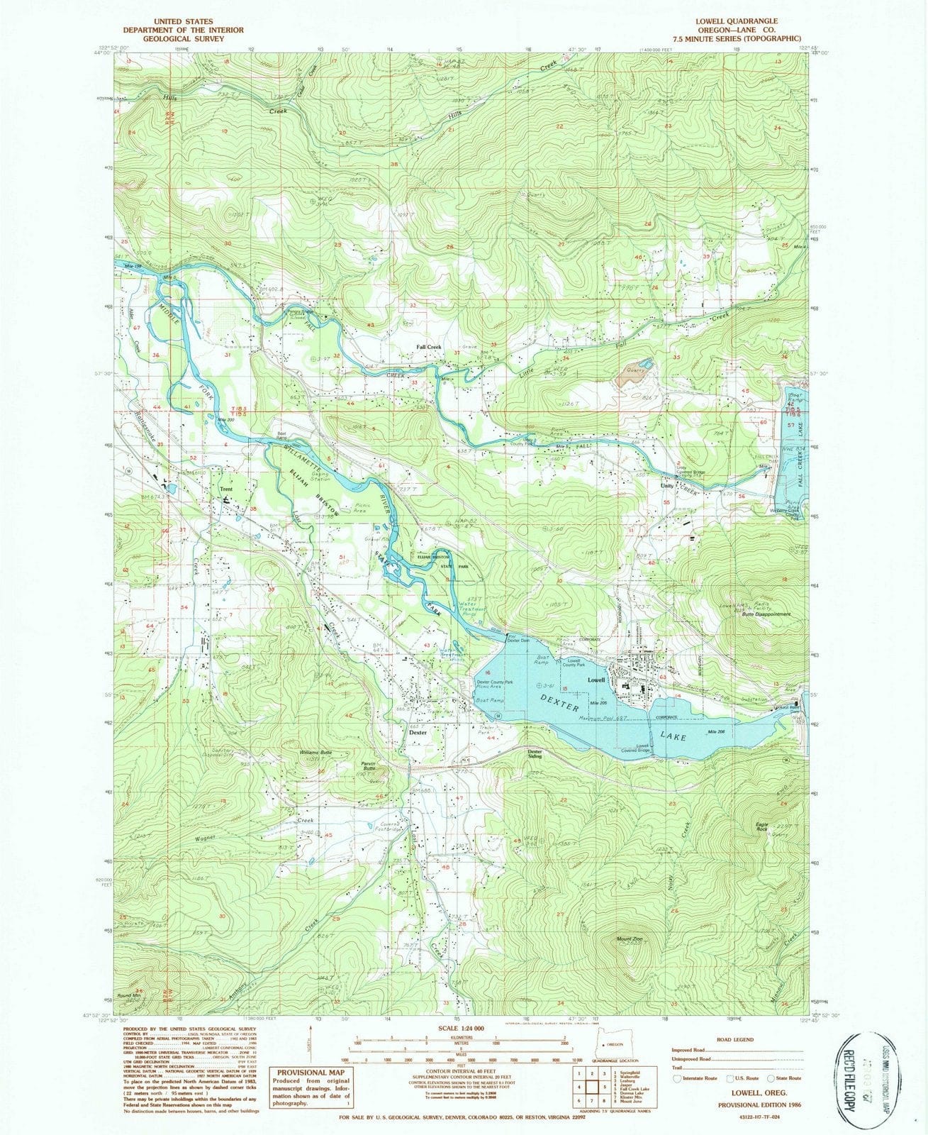 1986 Lowell, OR - Oregon - USGS Topographic Map