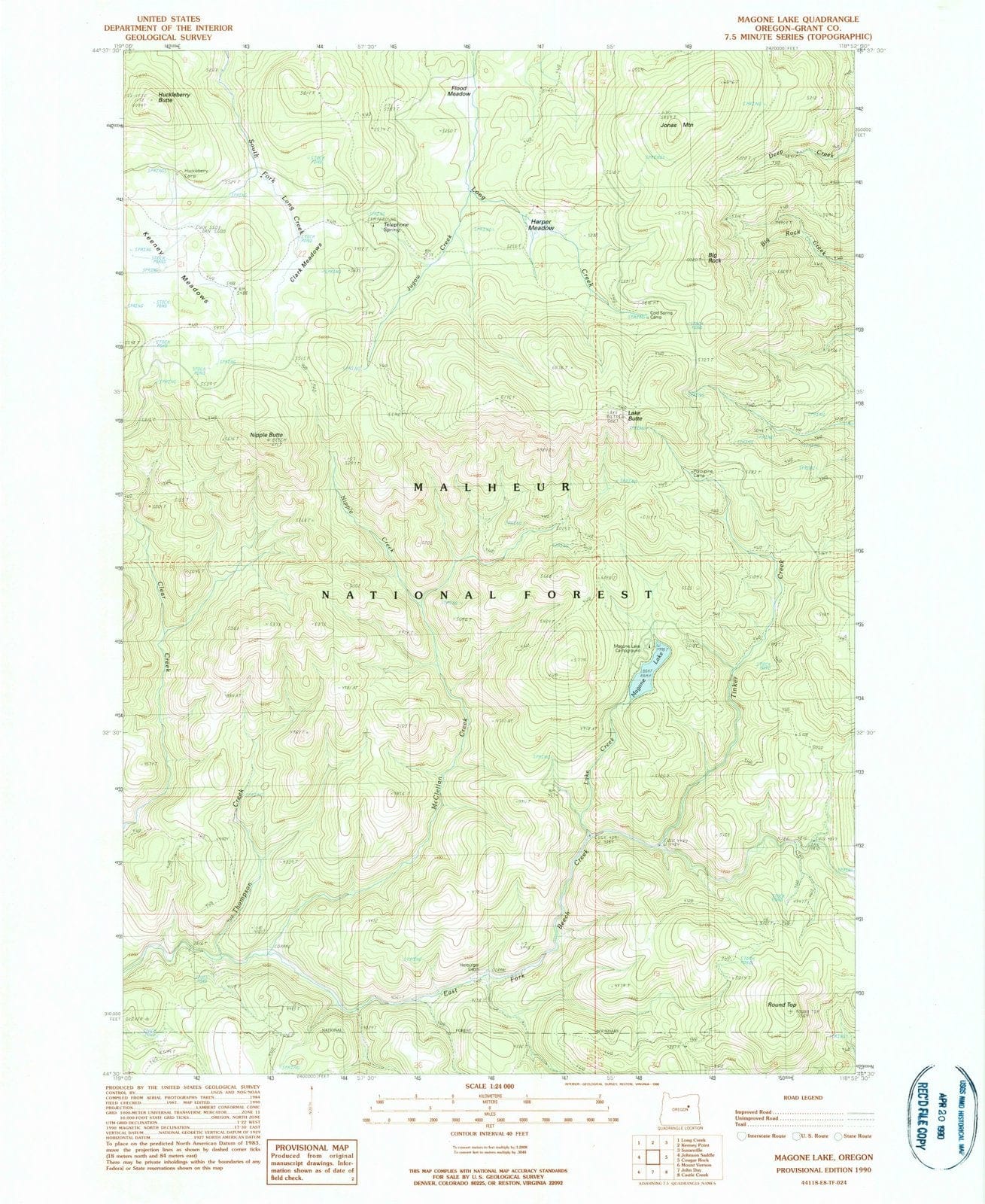 1990 Magone Lake, OR - Oregon - USGS Topographic Map