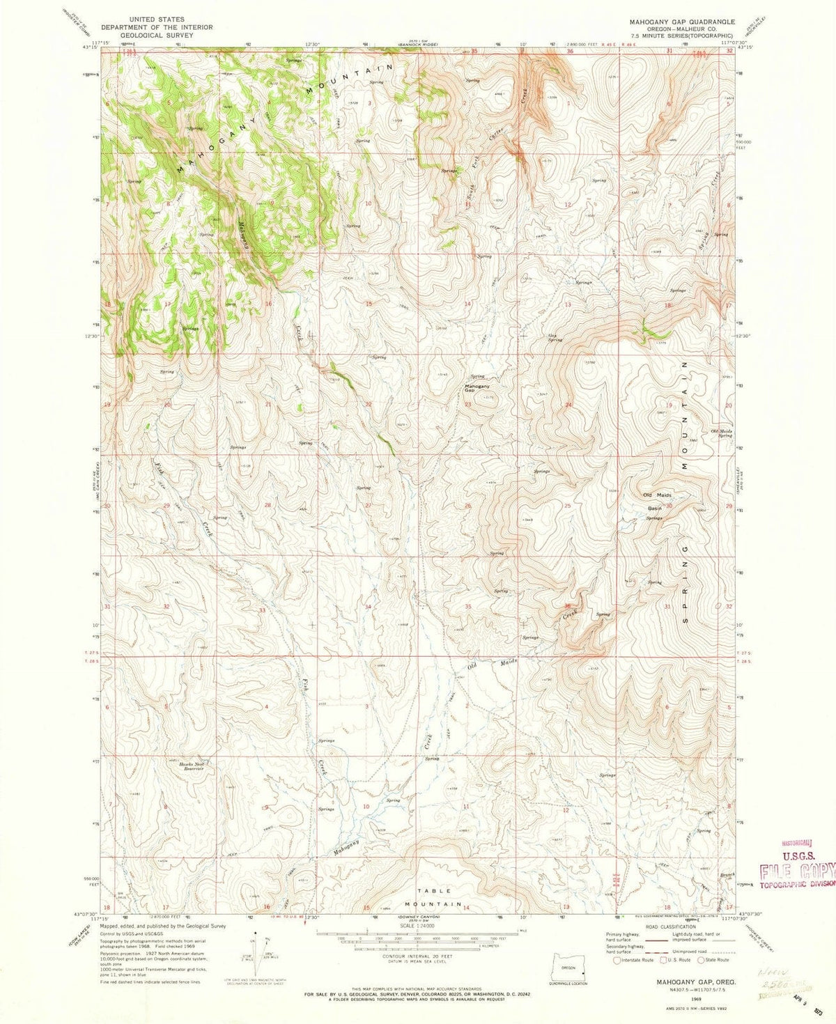 1969 Mahogany Gap, OR - Oregon - USGS Topographic Map