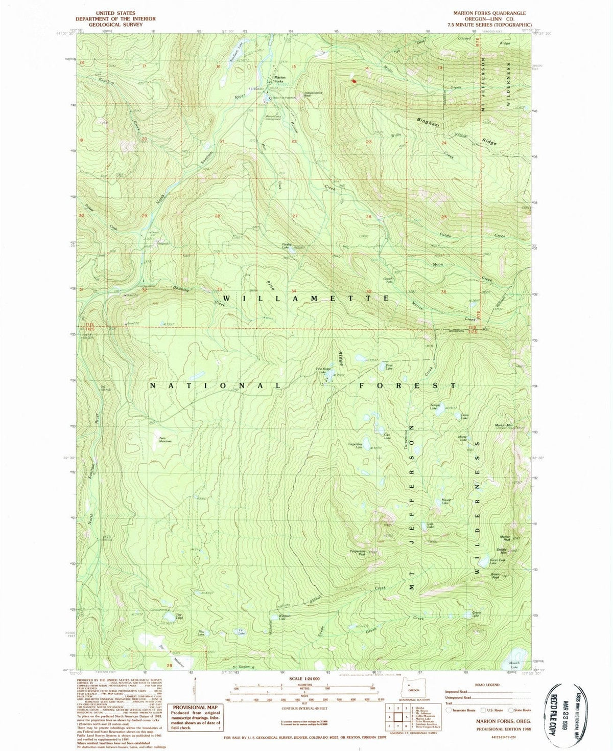 1988 Marion Forks, OR - Oregon - USGS Topographic Map