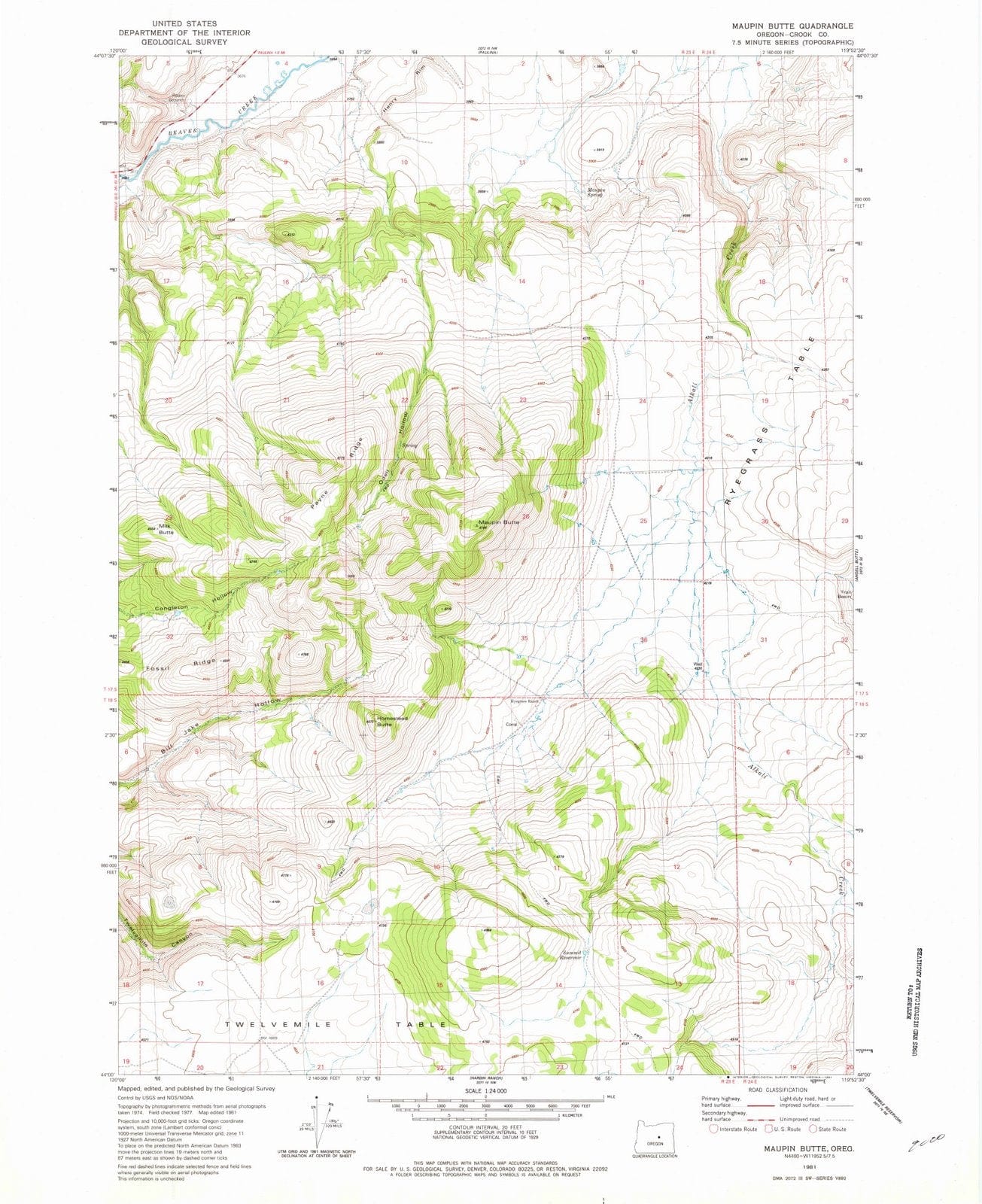 1981 Maupin Butte, OR - Oregon - USGS Topographic Map