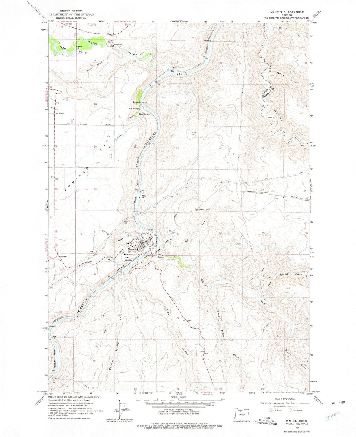 1962 Maupin, OR - Oregon - USGS Topographic Map