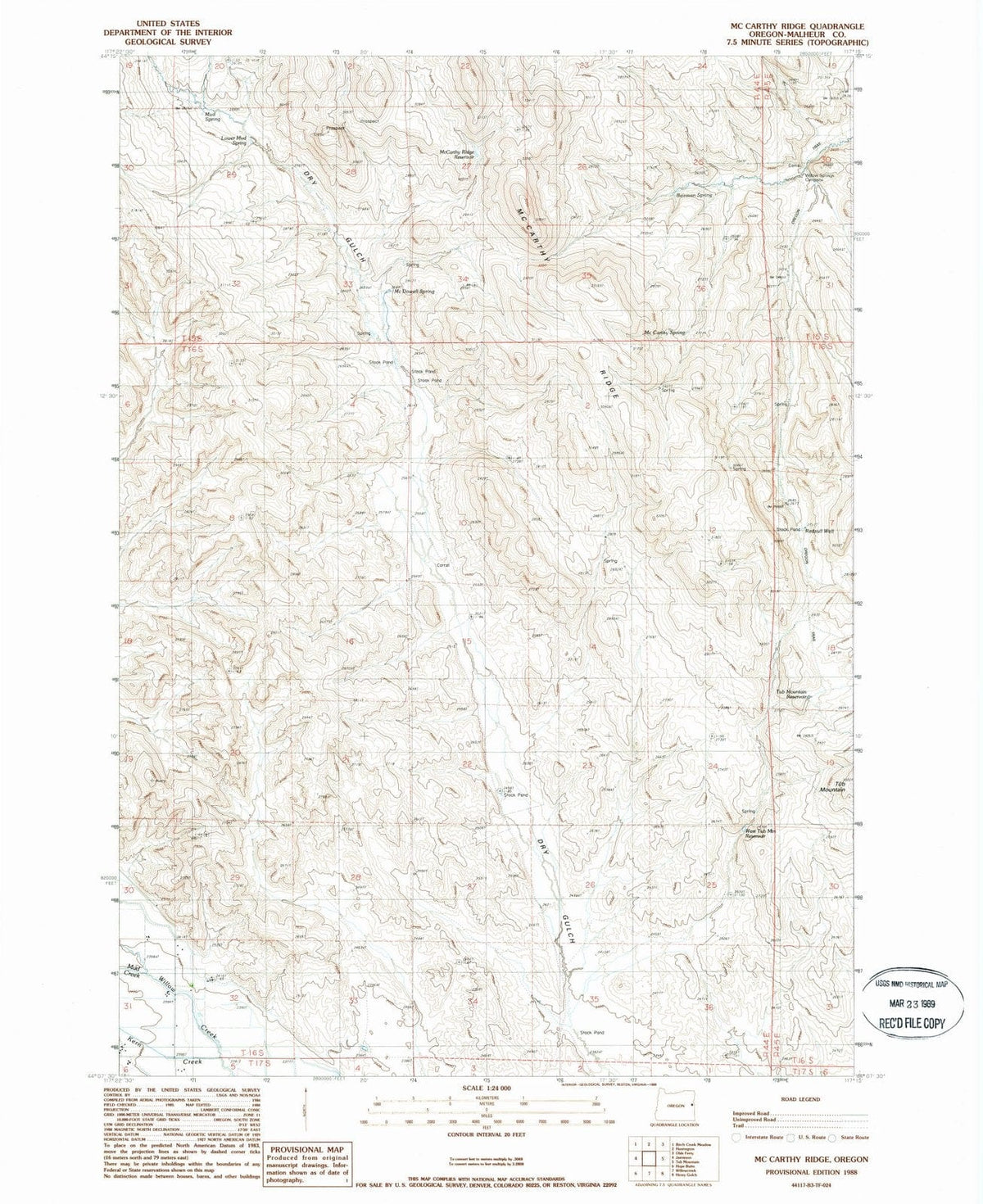 1988 Mc Carthy Ridge, OR - Oregon - USGS Topographic Map