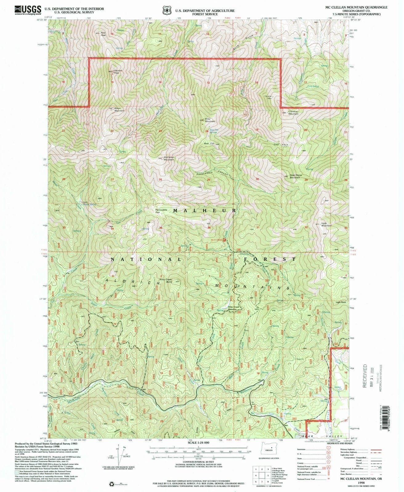 1998 Mc Clellan Mountain, OR - Oregon - USGS Topographic Map