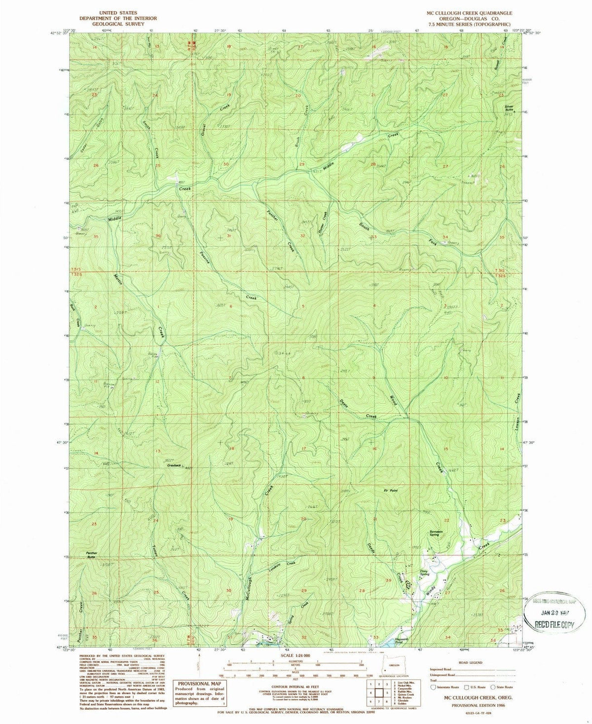 1986 Mc Cullough Creek, OR - Oregon - USGS Topographic Map