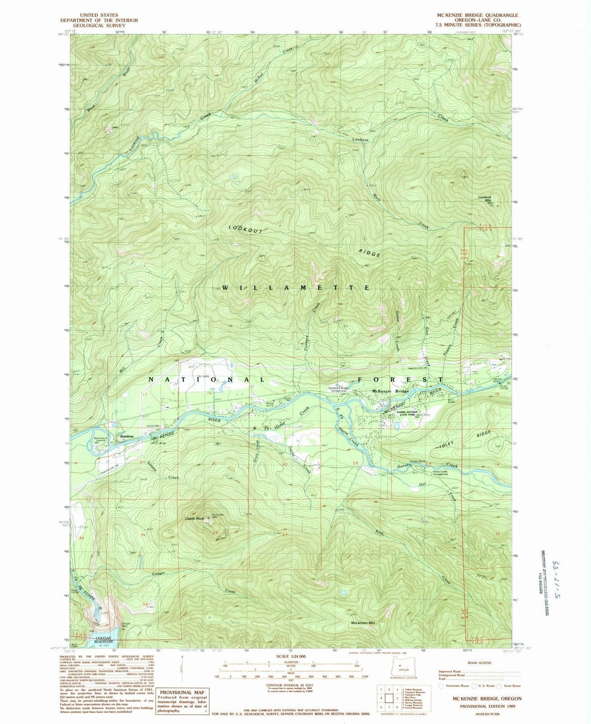 1989 Mc Kenzie Bridge, OR - Oregon - USGS Topographic Map