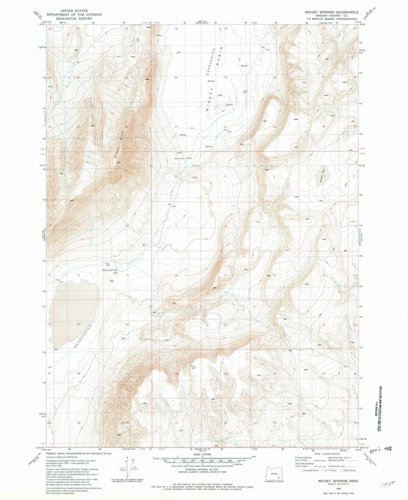 1981 Mickey Springs, OR - Oregon - USGS Topographic Map
