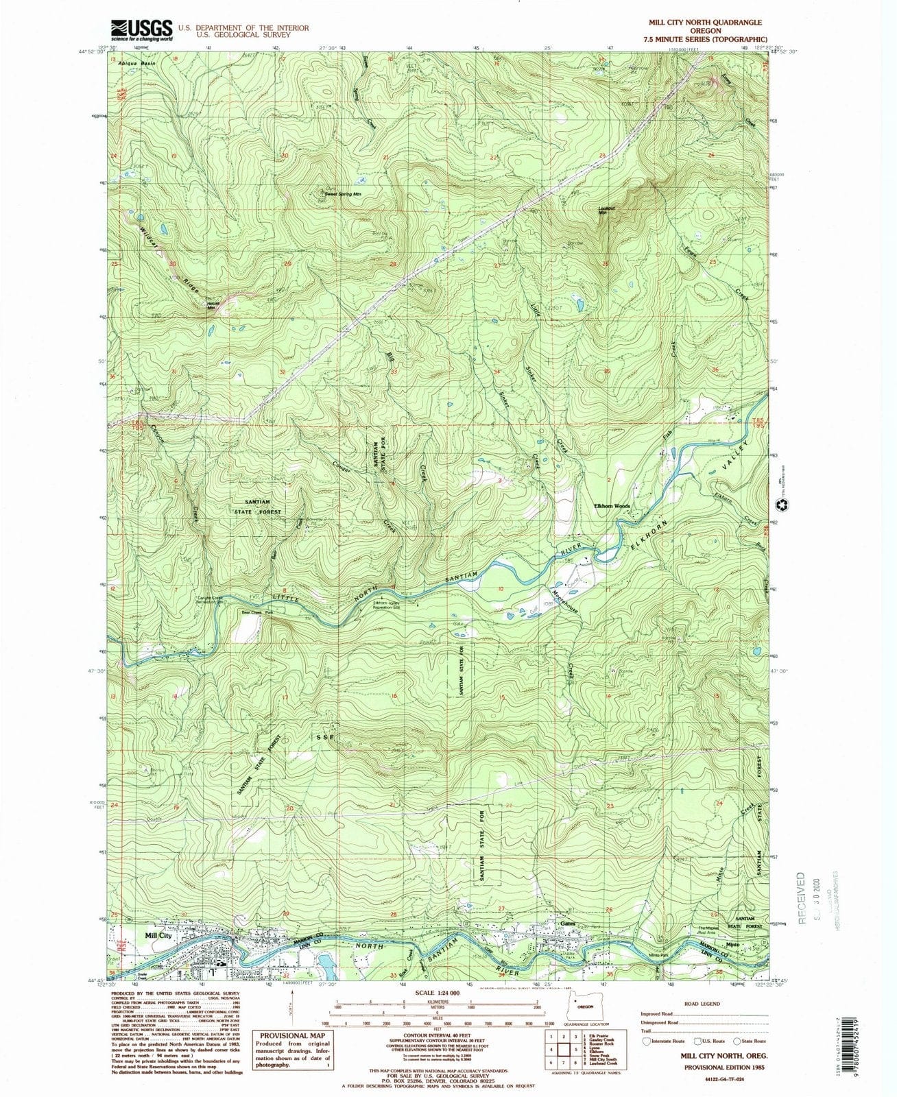 1985 Mill City North, OR - Oregon - USGS Topographic Map
