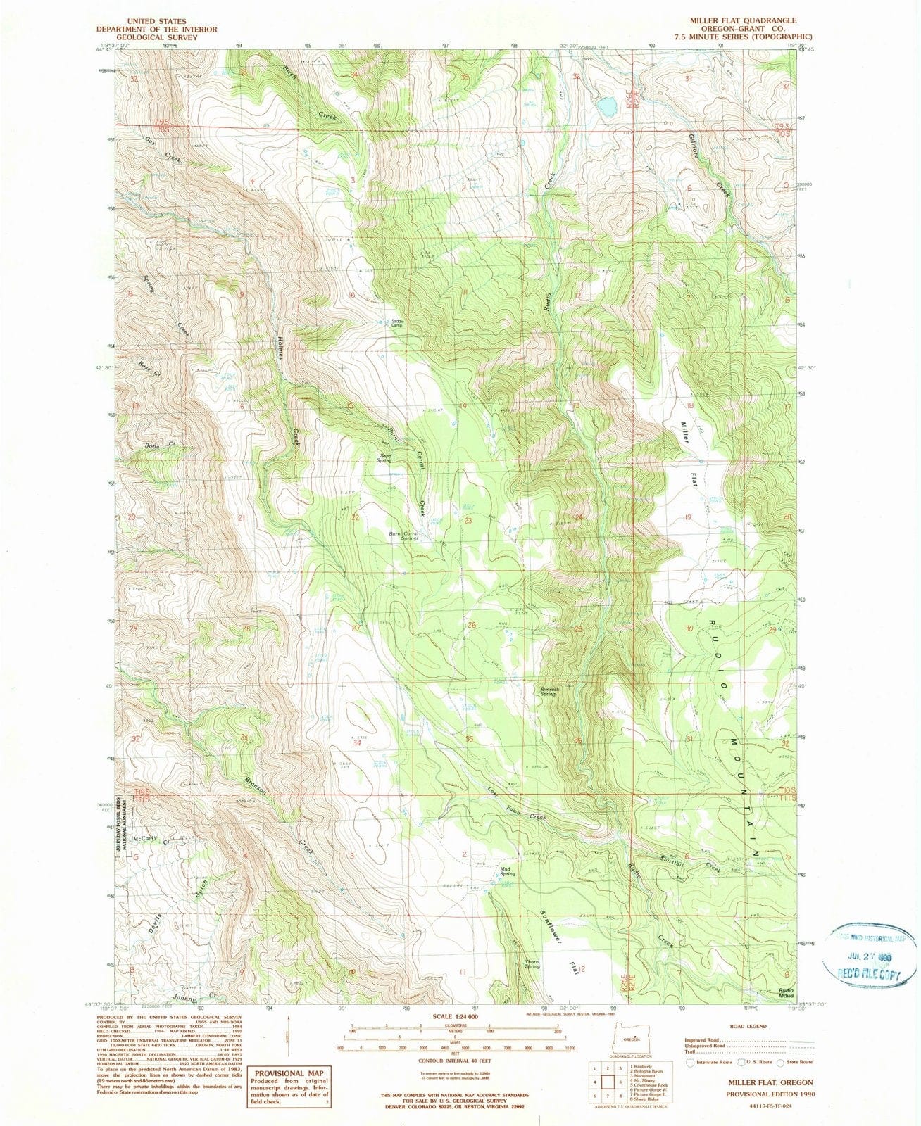 1990 Miller Flat, OR - Oregon - USGS Topographic Map