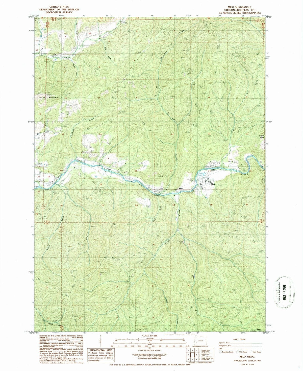 1986 Milo, OR - Oregon - USGS Topographic Map