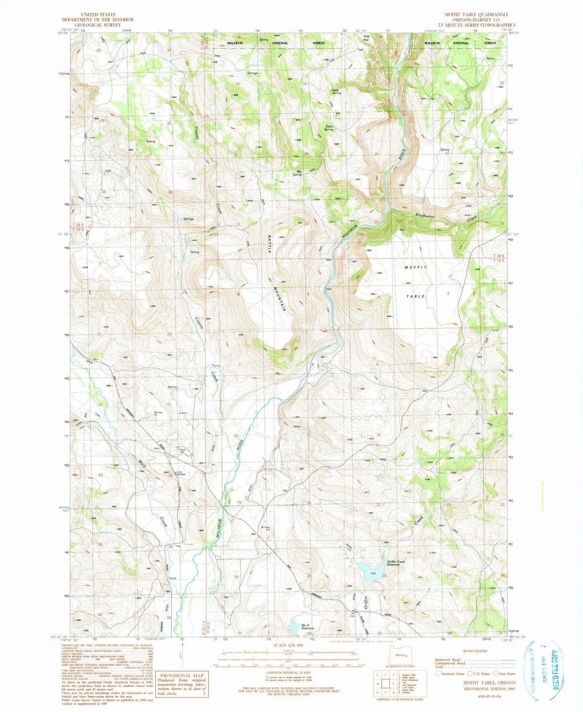 1990 Moffit Table, OR - Oregon - USGS Topographic Map
