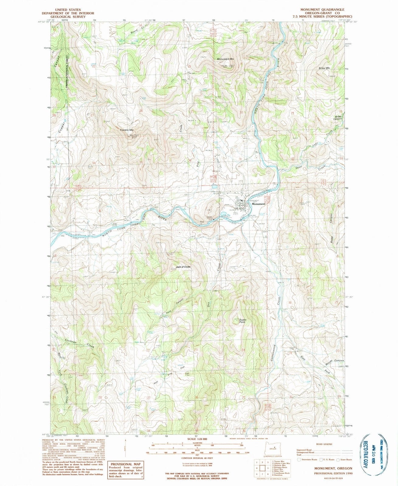 1990 Monument, OR - Oregon - USGS Topographic Map