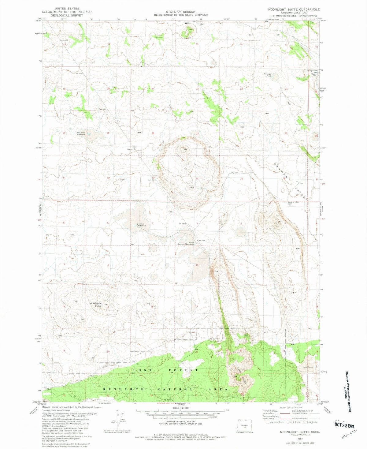 1981 Moonlight Butte, OR - Oregon - USGS Topographic Map