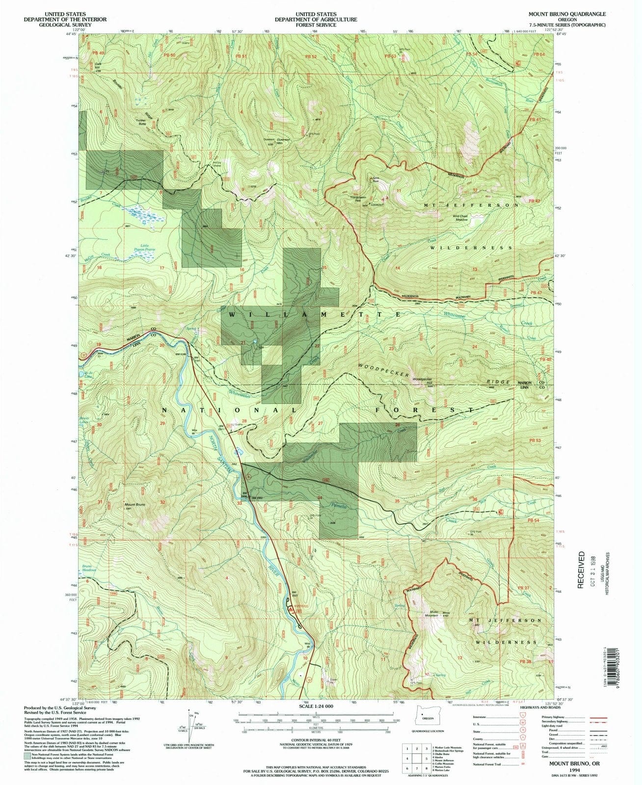 1994 Mount Bruno, OR - Oregon - USGS Topographic Map