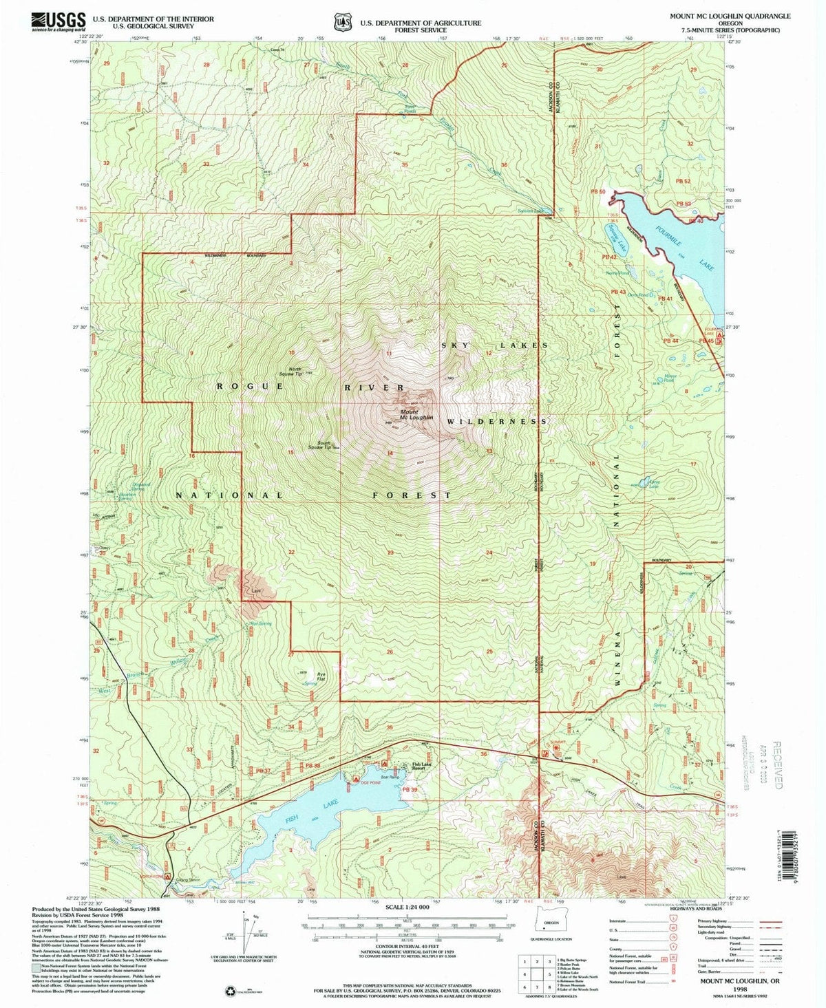 1998 Mount Mc Loughlin, OR - Oregon - USGS Topographic Map