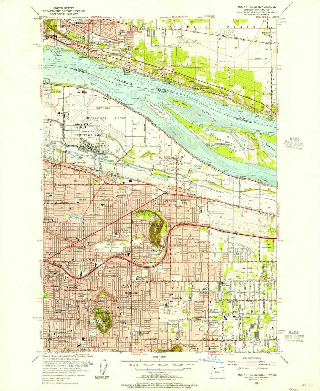 1954 Mount Tabor, OR - Oregon - USGS Topographic Map