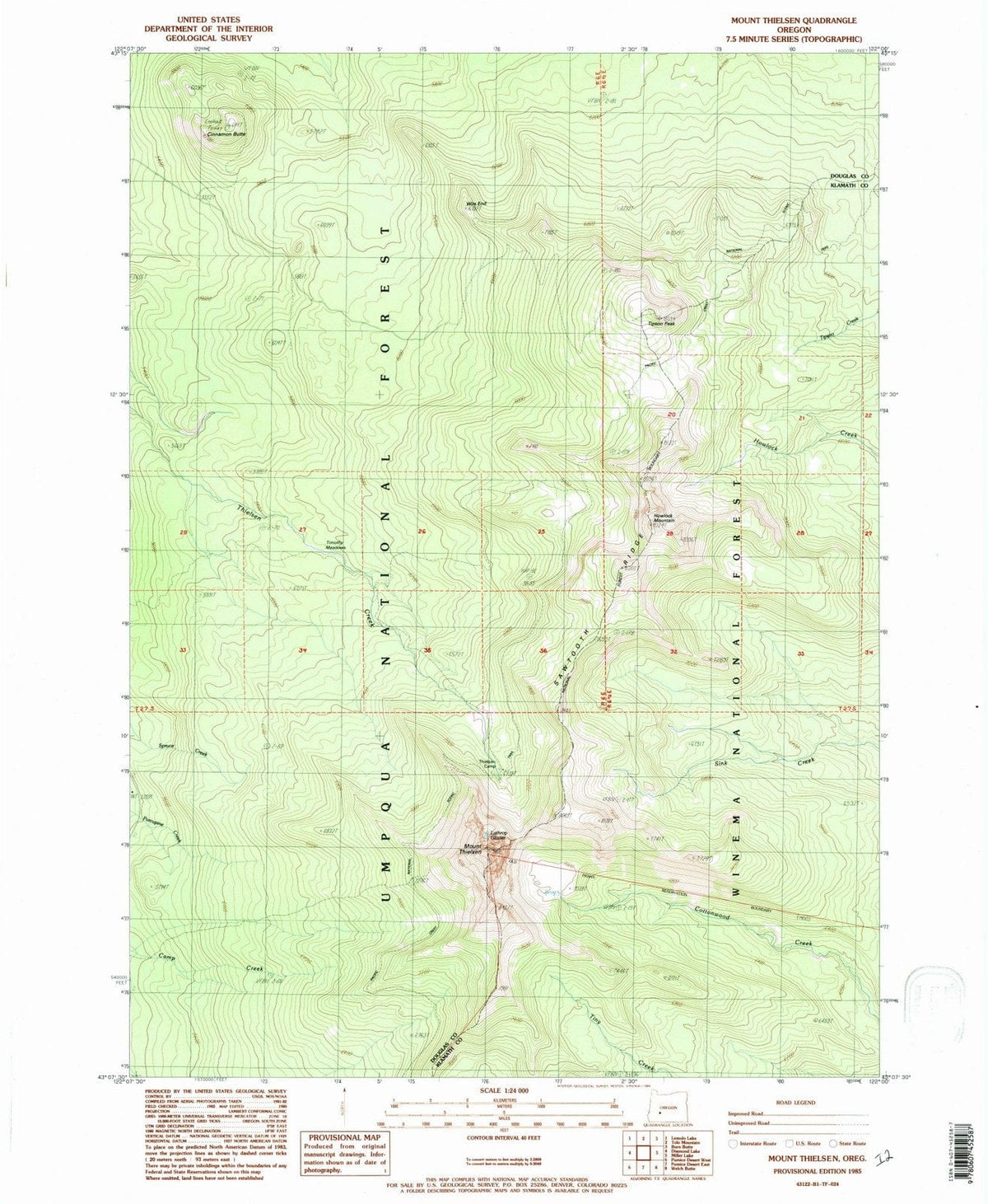 1985 Mount Thielsen, OR - Oregon - USGS Topographic Map