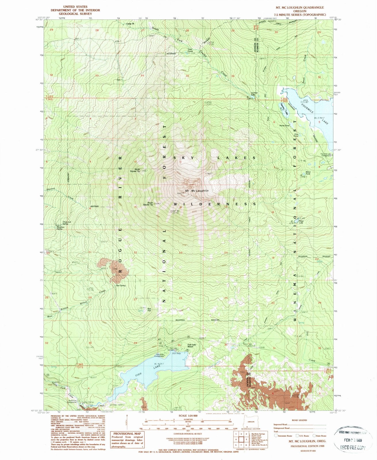 1988 Mt. Mc Loughlin, OR - Oregon - USGS Topographic Map