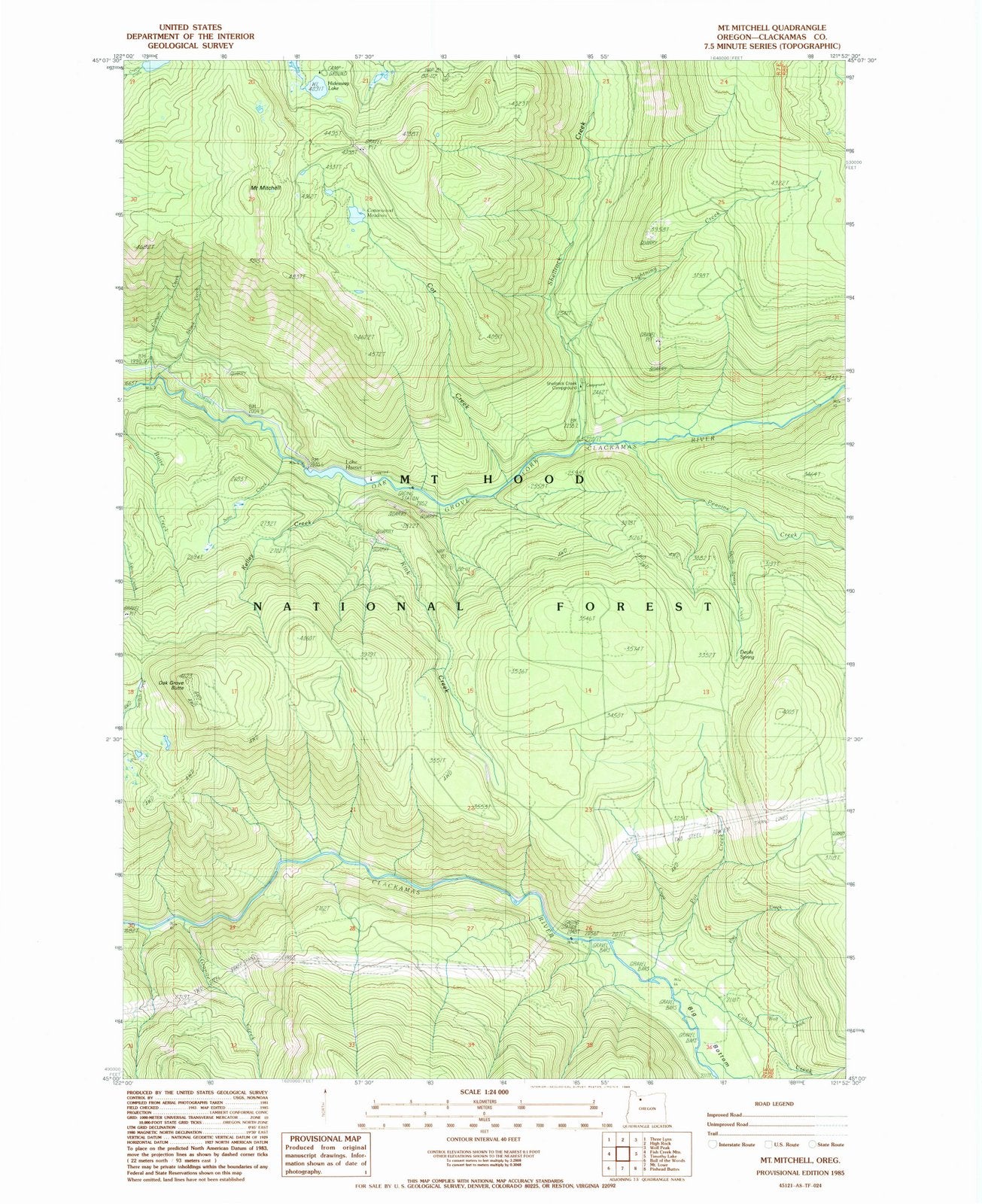 1985 Mt. Mitchell, OR - Oregon - USGS Topographic Map