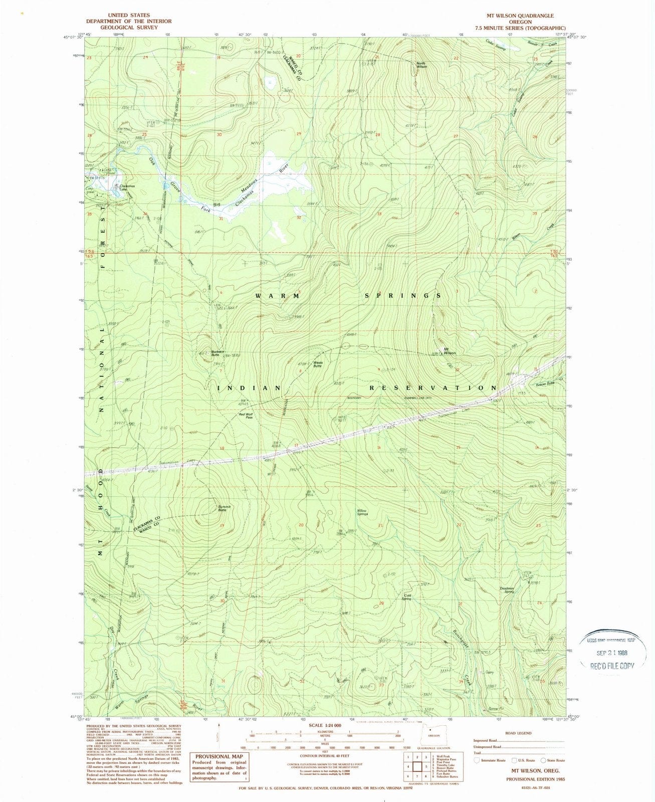 1985 Mt. Wilson, OR - Oregon - USGS Topographic Map