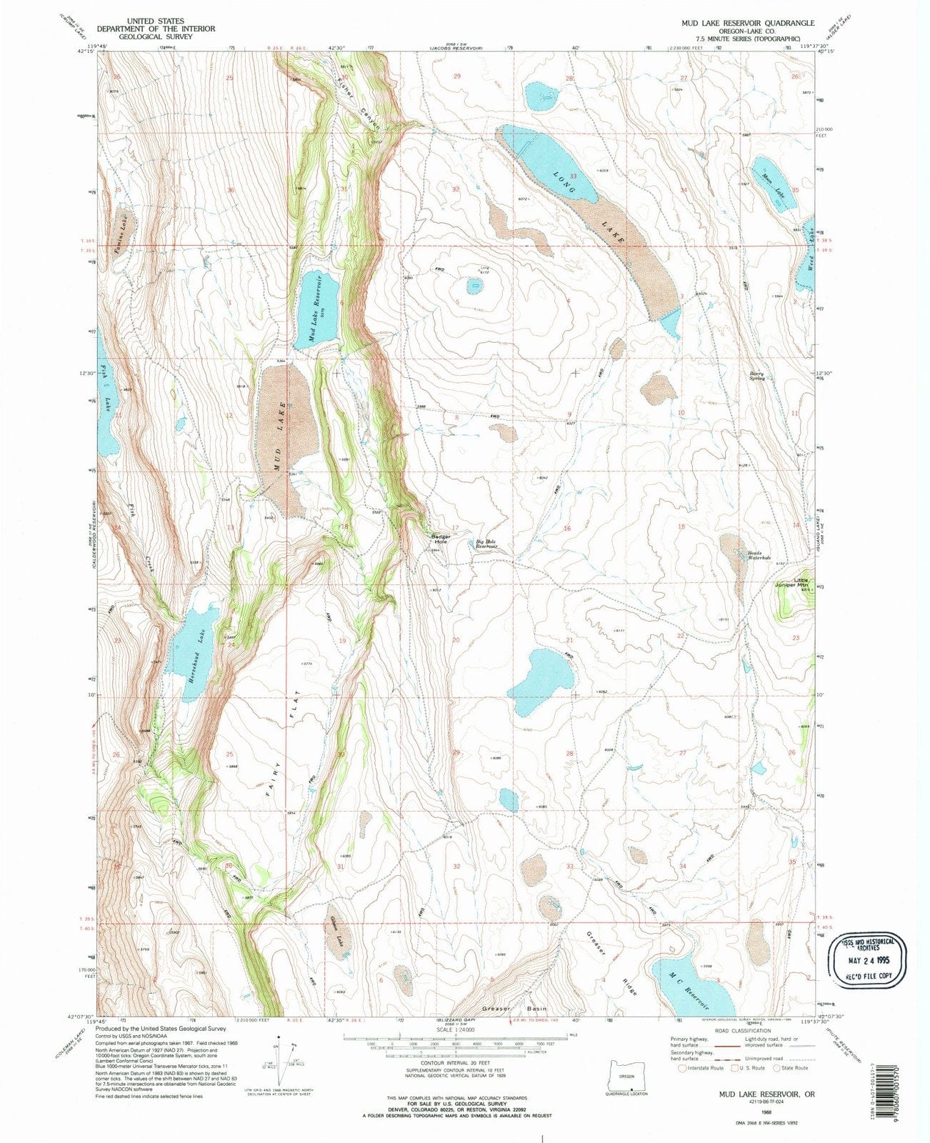 1968 Mud Lake Reservoir, OR - Oregon - USGS Topographic Map