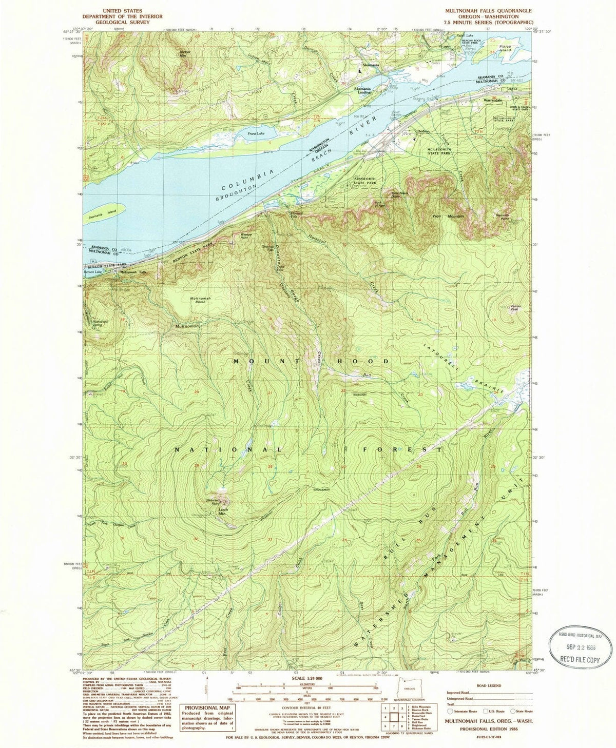 1986 Multnomah Falls, OR - Oregon - USGS Topographic Map