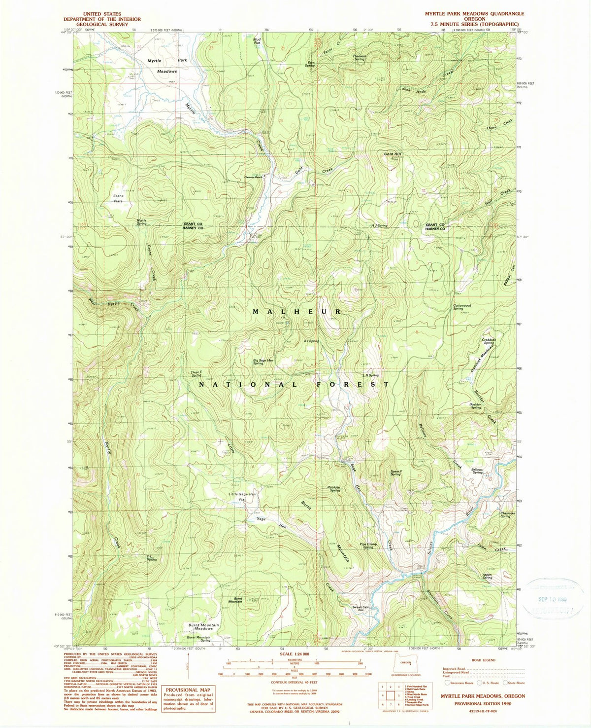 1990 Myrtle Park Meadows, OR - Oregon - USGS Topographic Map