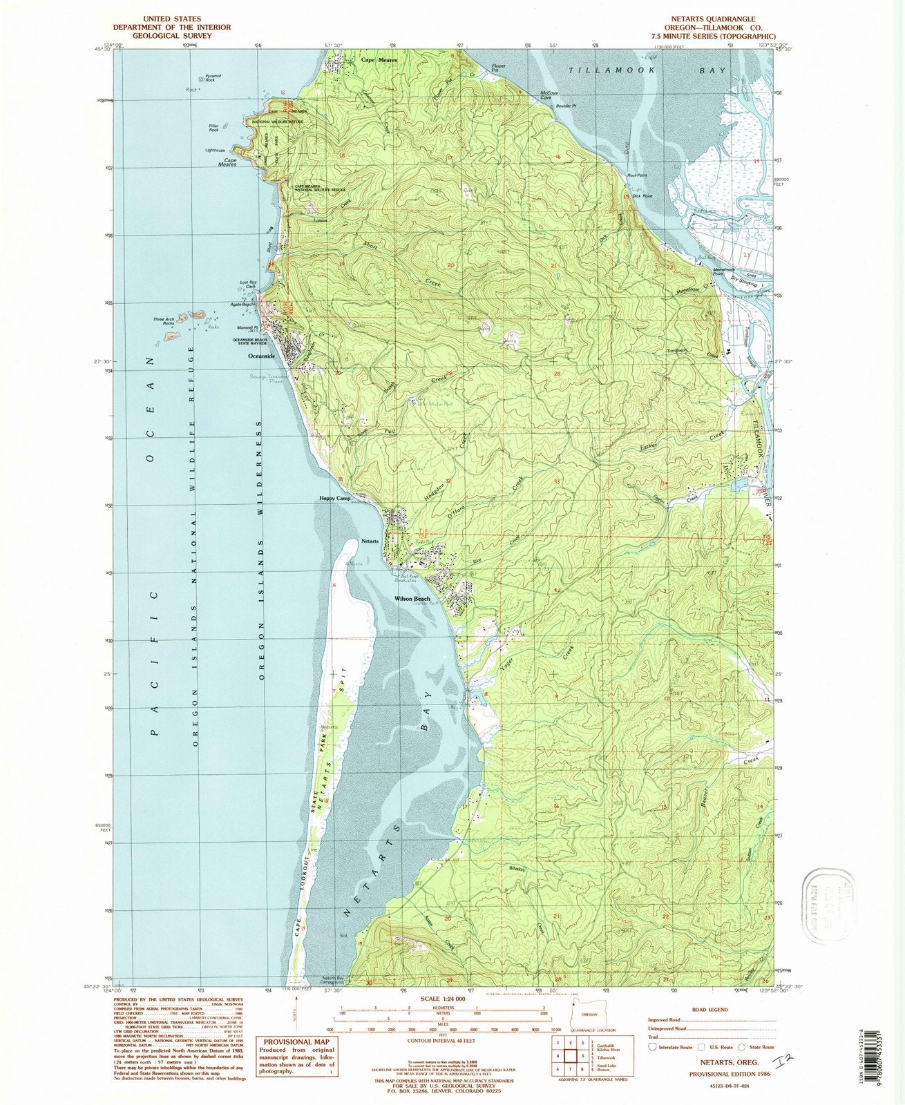 1986 Netarts, OR - Oregon - USGS Topographic Map