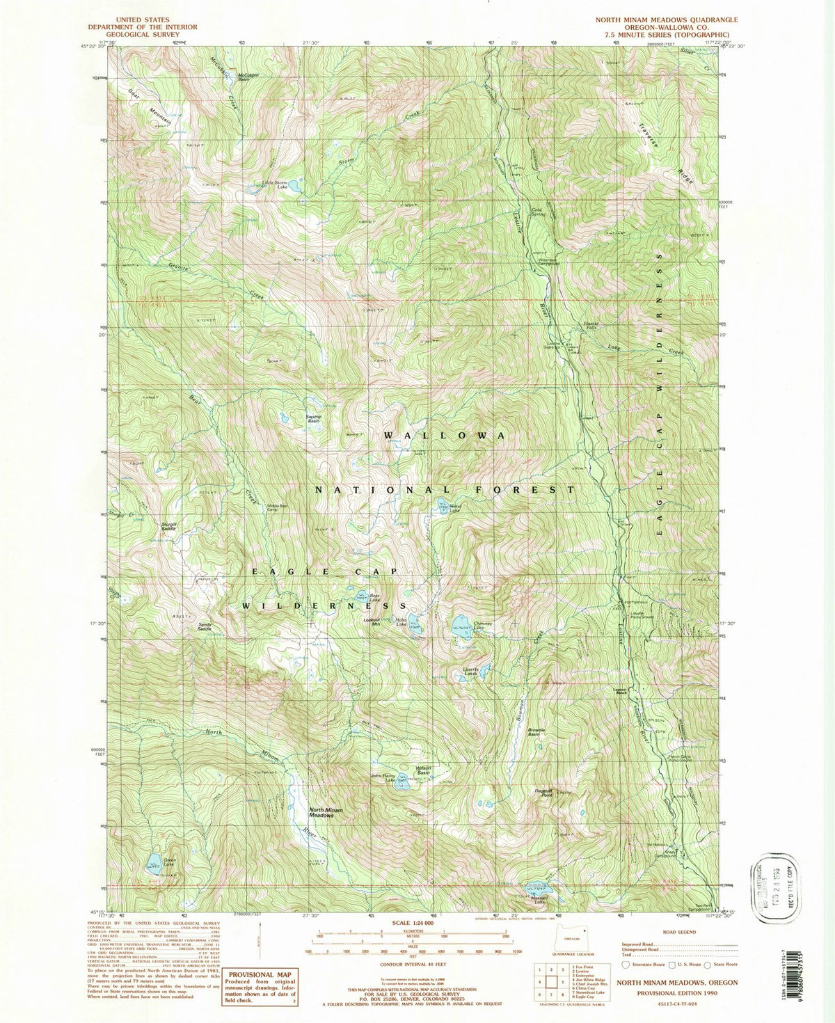 1990 North Minam Meadows, OR - Oregon - USGS Topographic Map