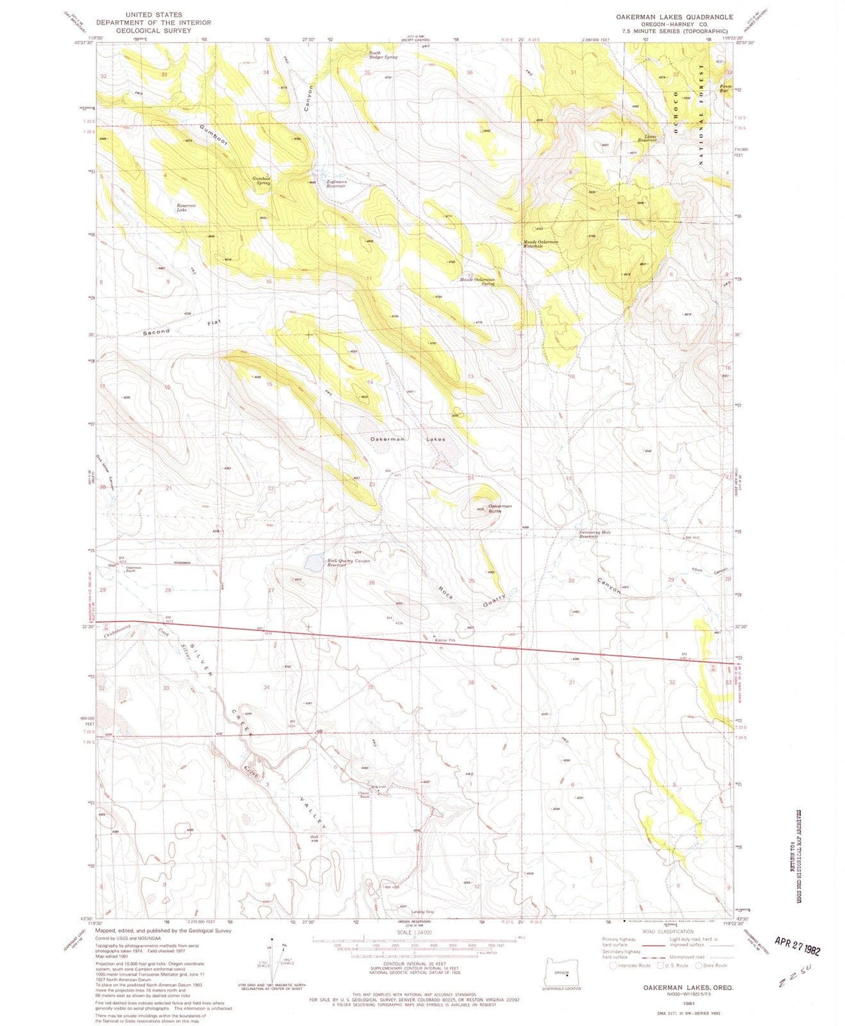 1981 Oakerman Lakes, OR - Oregon - USGS Topographic Map