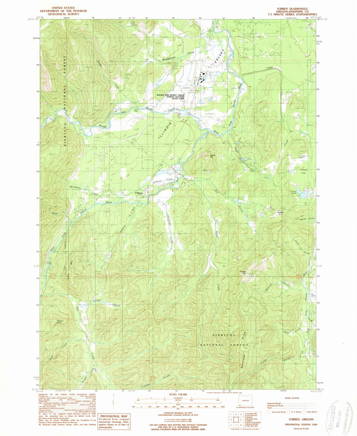 1989 O'Brien, OR - Oregon - USGS Topographic Map
