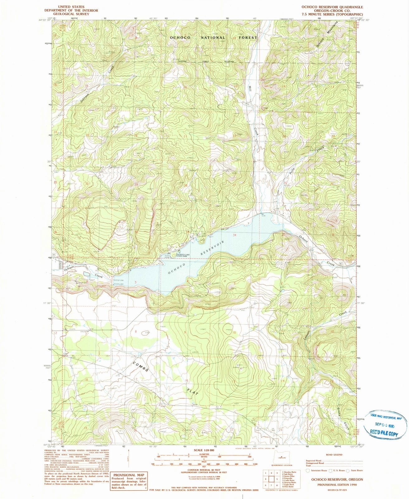 1990 Ochoco Reservoir, OR - Oregon - USGS Topographic Map