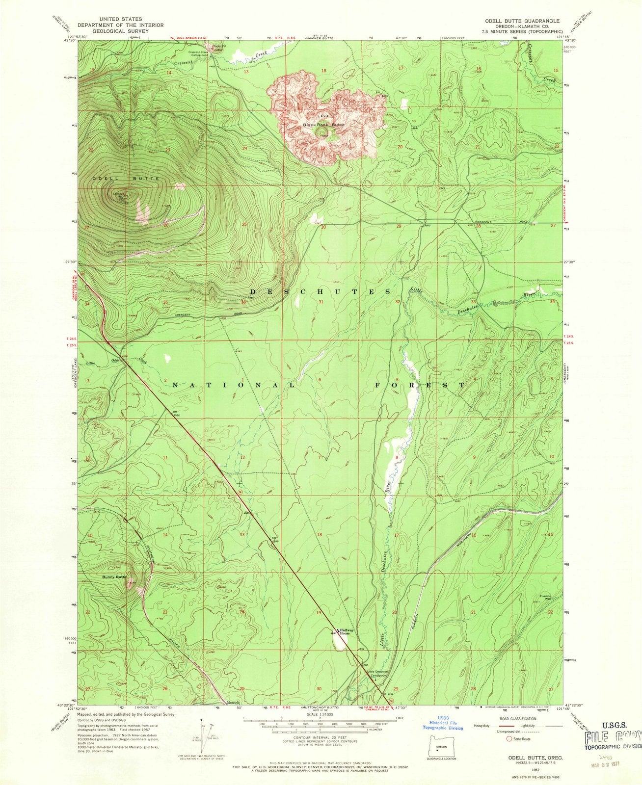 1967 Odell Butte, OR - Oregon - USGS Topographic Map